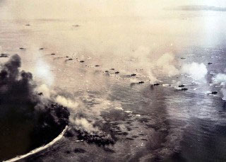 The World War II US naval landing at Orange Beach in Peleliu in 1944