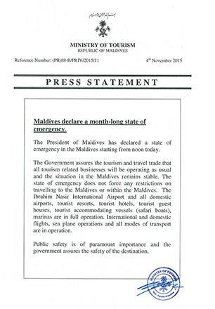 The official news release by the Maldives government