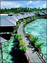 Sipadan Water Village has walkways that connect the chalets to the communal areas