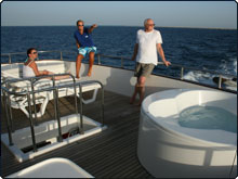 Luxuriate in the jacuzzi on the top deck of the MY Emperor Superior liveaboard in the Red Sea