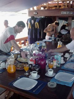 Lunch on the Felicia liveaboard - photo courtesy of Detlef Sarrazin