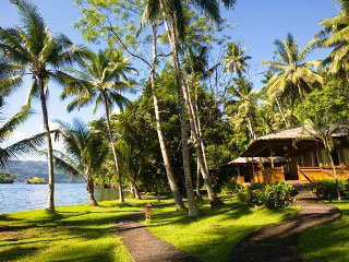 Kungkungan Bay waterfront on the Lembeh Strait, Sulawesi, Indonesia