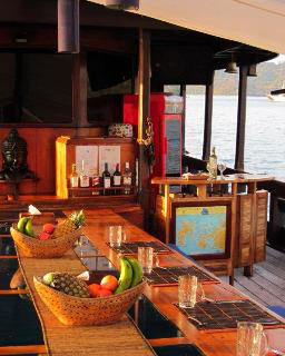 The main deck and dining area onboard Moana