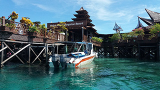 Dive boat at Mabul Water Bungalows - Borneo, Malaysia