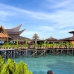 Restaurant and open air dining deck, and meeting hall, at Mabul Water Bungalows