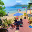 The view from Bastianos Bunaken Diving Resort, across Liang Beach to Manado Tua