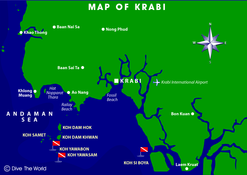 Krabi Map Ao Nang Railay Beach Dive The World Thailand Map Of Krabi Thailand